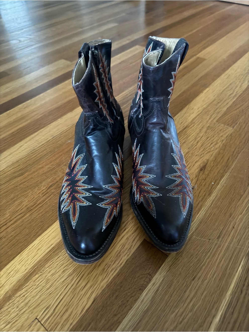 Stetson Brown Leather Western Ankle Boots with Multicolor Starburst Stitching